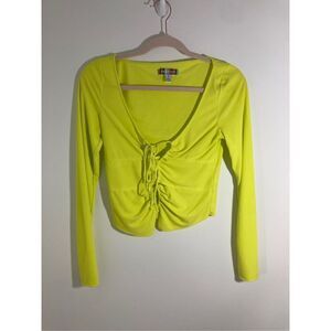 Urban Outfitters Neon Green Front Tie Long Sleeve Cropped Top